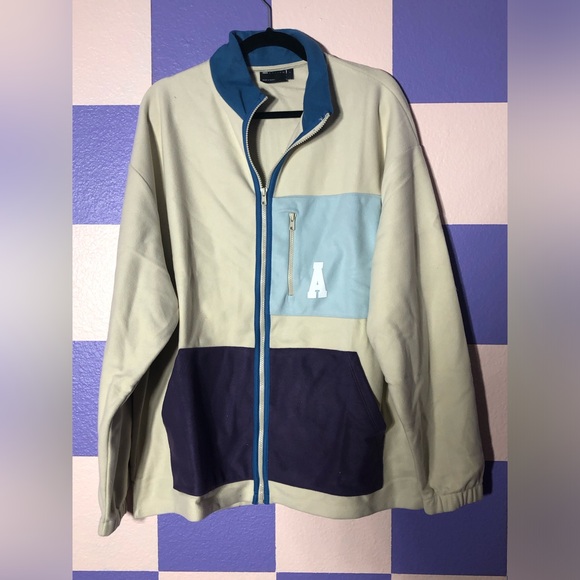 NWT ASOS Actual Oversized Zip-Up Track Jacket Polar Fleece Color Block - Size L - Picture 1 of 4